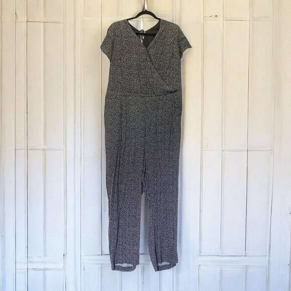 LOFT Plus Size Short Sleeve Jumpsuit Black & White Dot Print Fully Lined Size 20 - Picture 1 of 6